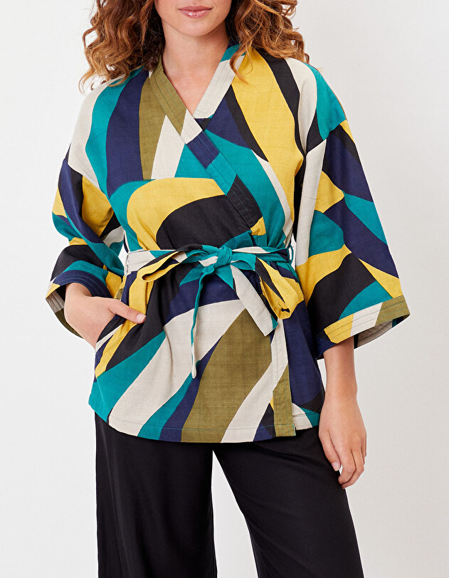 Kimono femme court coton bio imprim&eacute; La Fianc&eacute;e