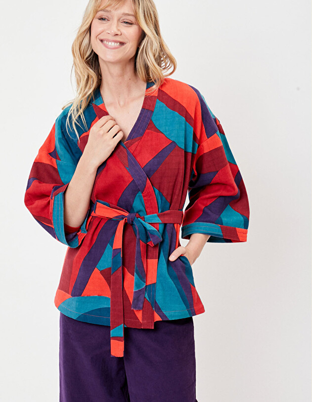 Kimono femme court coton bio imprim&eacute; La Fianc&eacute;e