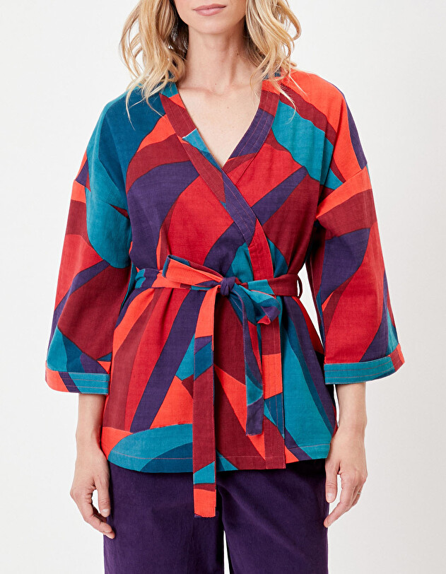 Kimono femme court coton bio imprim&eacute; La Fianc&eacute;e