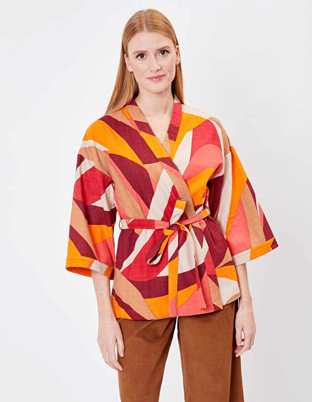 Kimono femme court coton bio imprim&eacute; La Fianc&eacute;e