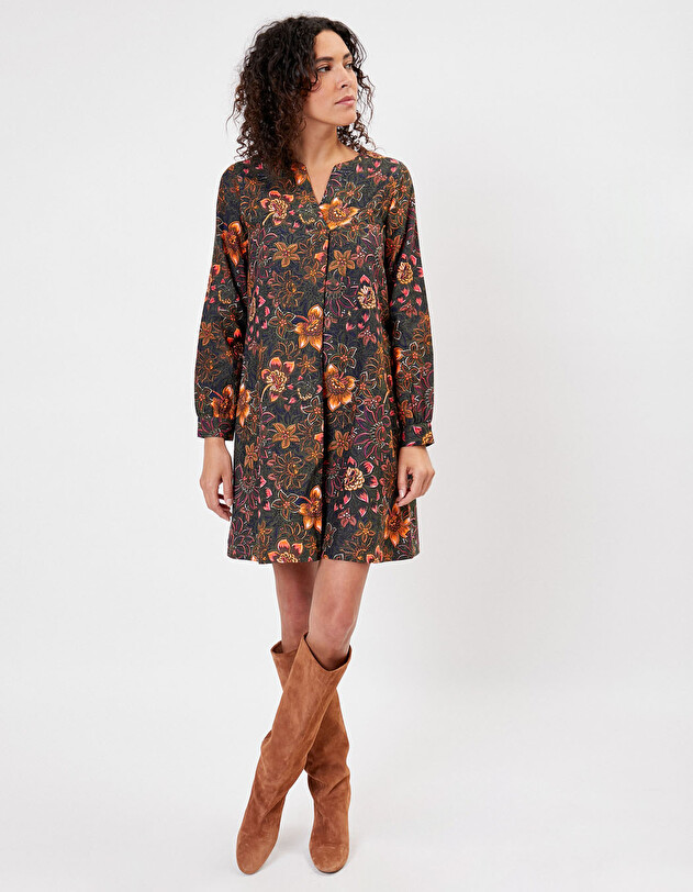 Robe trap&egrave;ze coton bio imprim&eacute; La Fianc&eacute;e