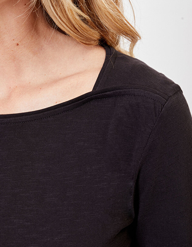 T-shirt uni coton bio col bateau imprim&eacute; La Fianc&eacute;e