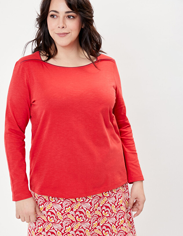T-shirt uni coton bio col bateau imprim&eacute; La Fianc&eacute;e