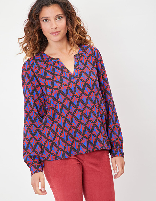 Blouse fluide col tunisien imprim&eacute; Princesse Nomade