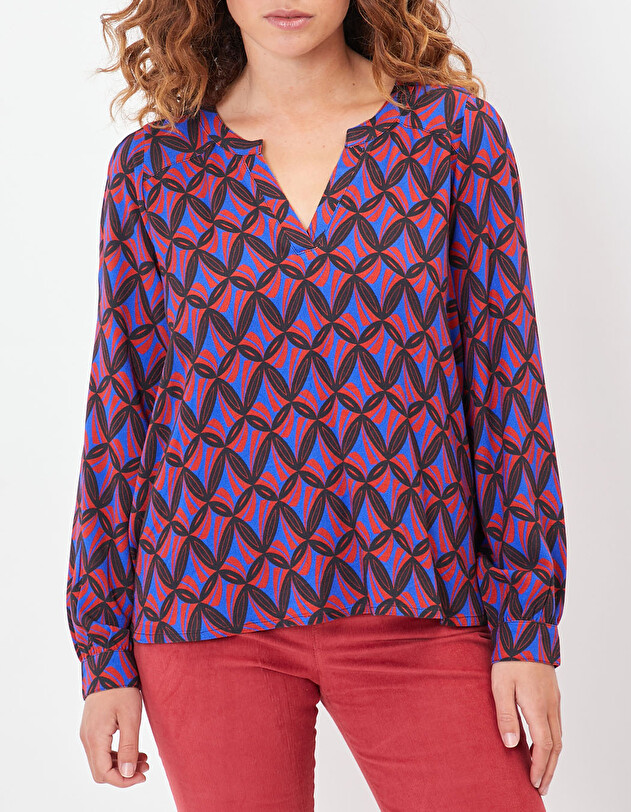 Blouse fluide col tunisien imprim&eacute; Princesse Nomade