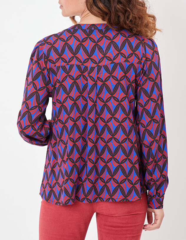 Blouse fluide col tunisien imprim&eacute; Princesse Nomade