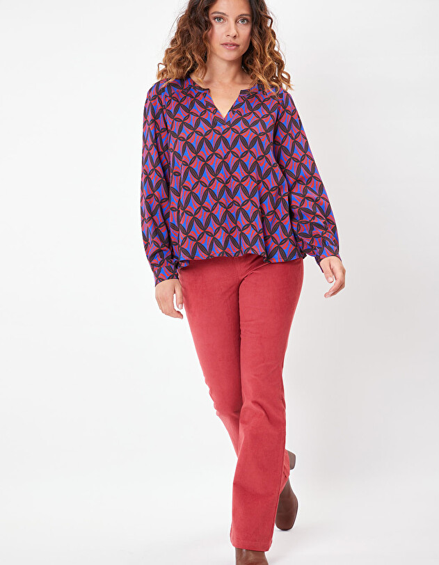 Blouse fluide col tunisien imprim&eacute; Princesse Nomade