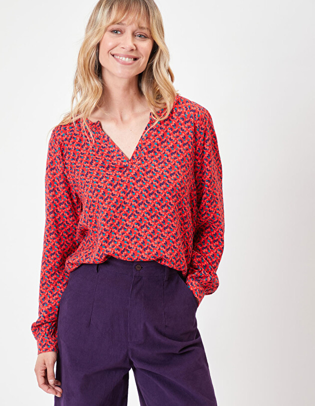 Blouse fluide col tunisien imprim&eacute; Princesse Nomade