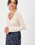 T-shirt uni fluide col v imprimé La Fiancée