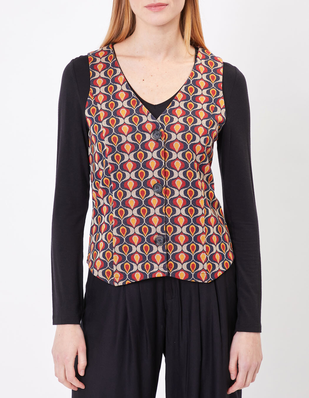 Gilet tailleur maille jacquard imprimé Princesse Nomade