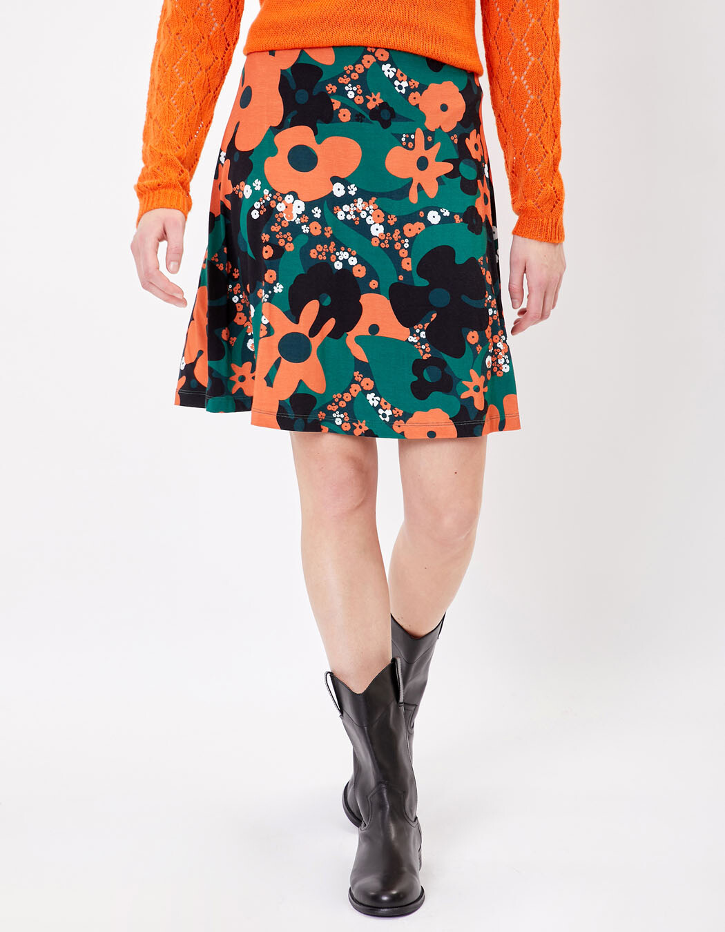 Jupe trap&egrave;ze maille retro imprim&eacute; Princesse Nomade