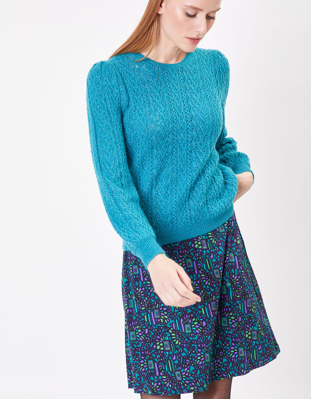 Pull maille fantaisie uni imprimé Princesse Nomade