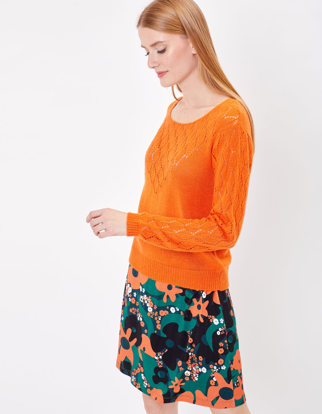 Pull maille ajourée imprimé Princesse Nomade
