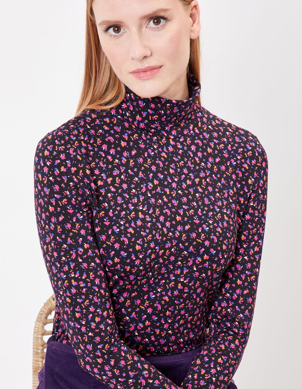 T-shirt col roul&eacute; maille imprim&eacute; Princesse Nomade