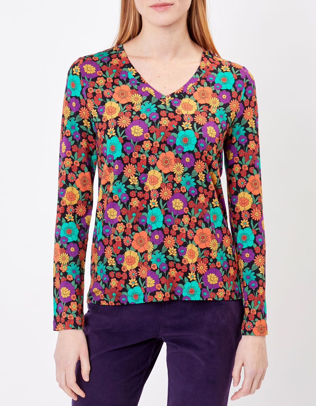 Top fluide droit col V imprimé Princesse Nomade