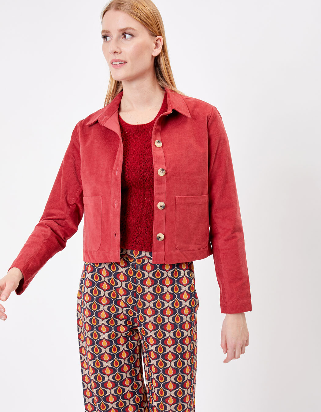 Veste courte velours fin côtelé imprimé Princesse Nomade