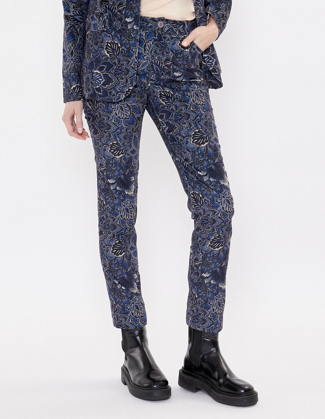 Pantalon velours droit stretch imprimé La Fiancée