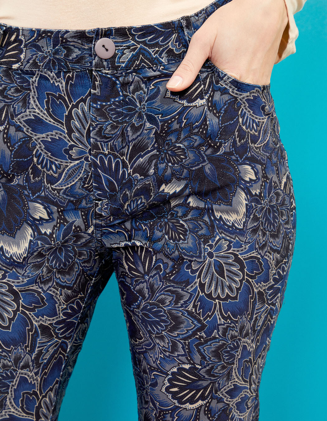 Pantalon velours droit stretch imprimé La Fiancée