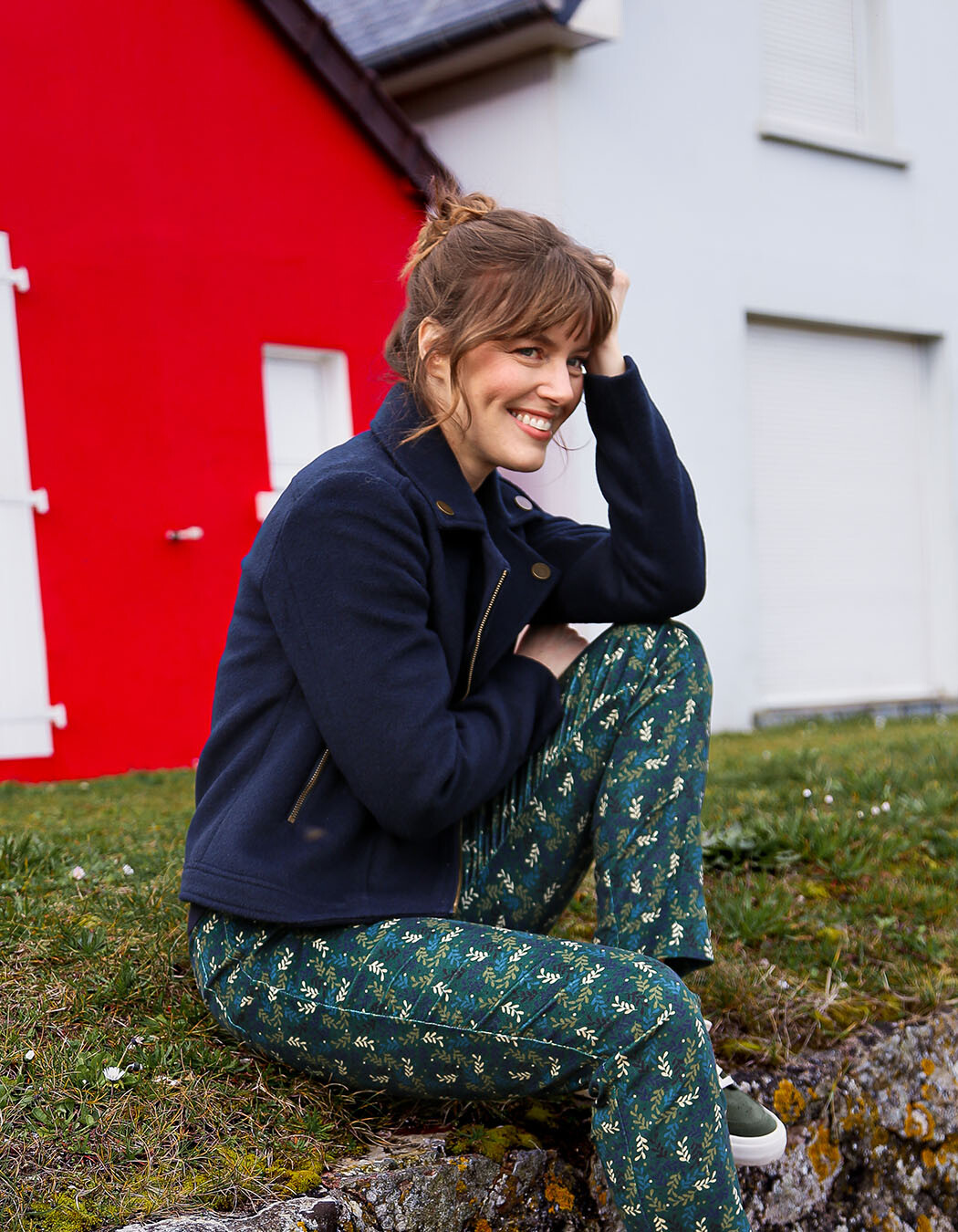Pantalon velours droit stretch imprimé La Fiancée