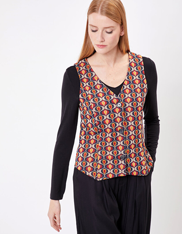 Gilet tailleur maille jacquard imprim&eacute; Princesse Nomade