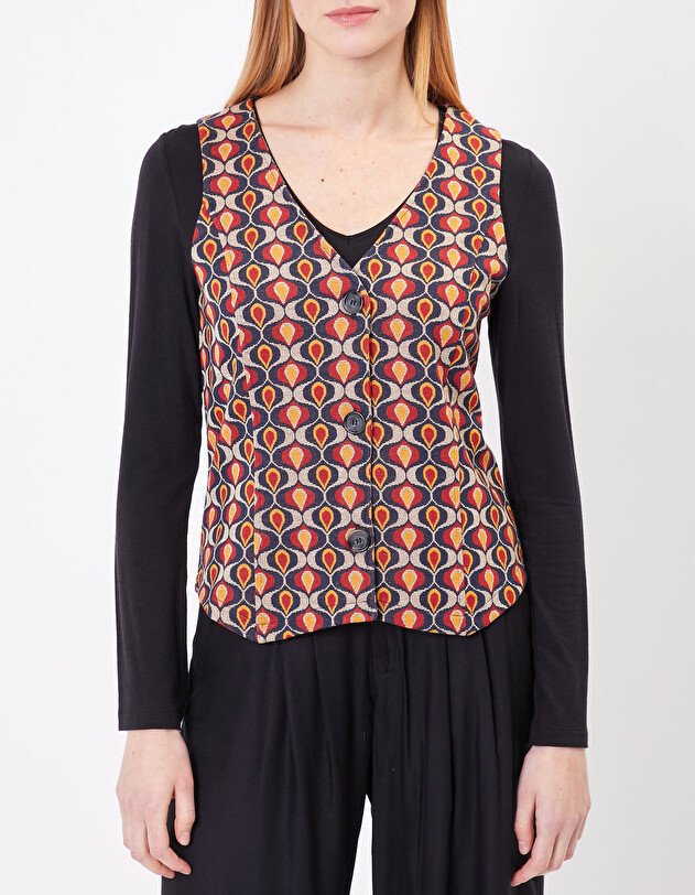 Gilet tailleur maille jacquard imprim&eacute; Princesse Nomade