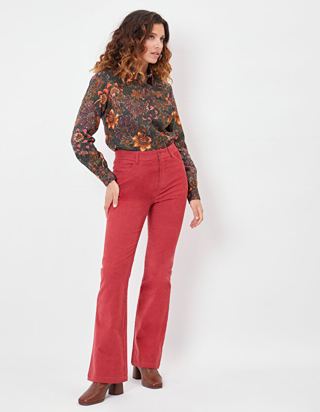 Pantalon velours coupe flare imprim&eacute; Princesse Nomade