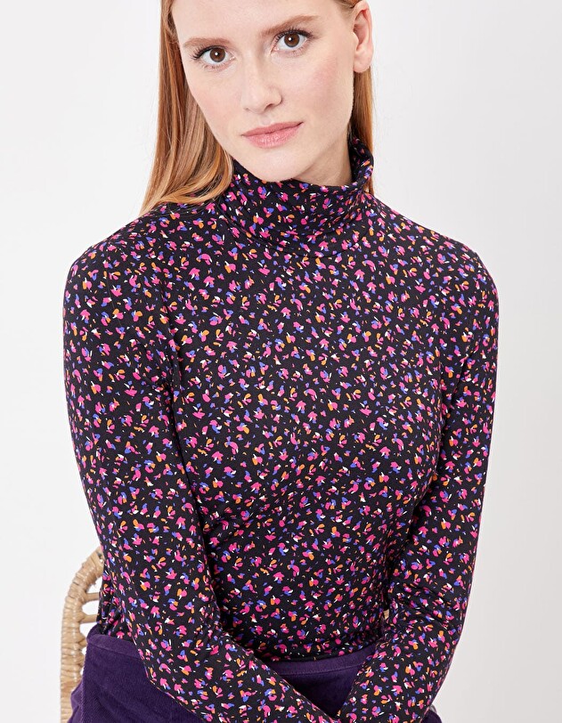 T-shirt col roul&eacute; maille imprim&eacute; Princesse Nomade