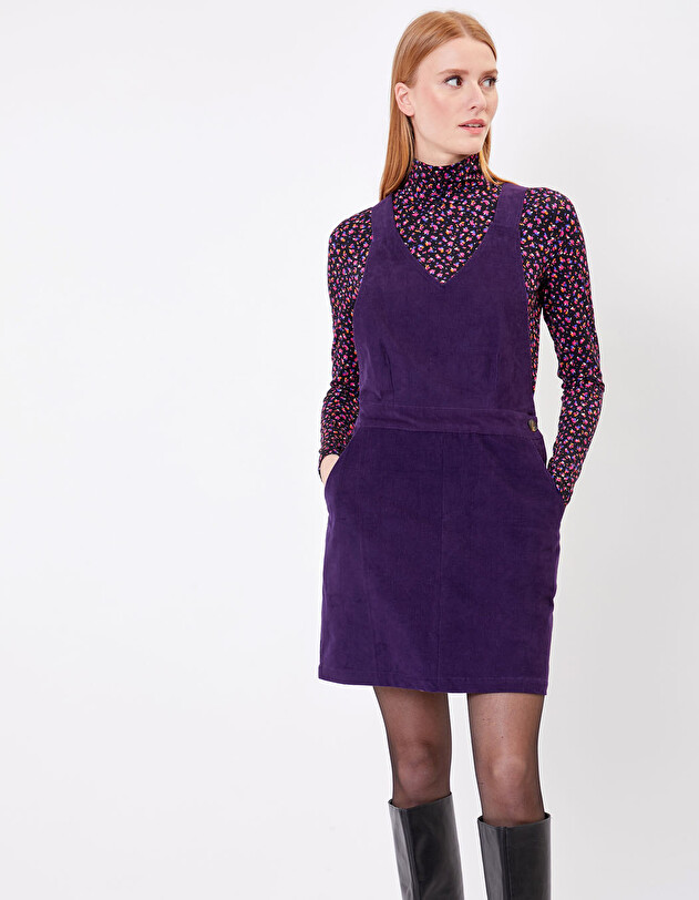 Robe salopette velours fin c&ocirc;tel&eacute; imprim&eacute; Princesse Nomade