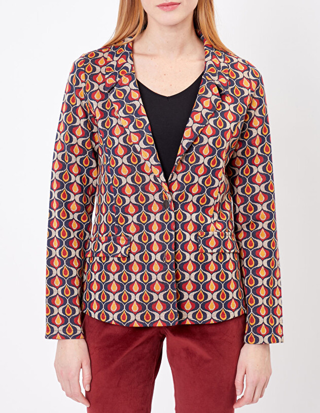 Veste tailleur maille jacquard imprim&eacute; Princesse Nomade