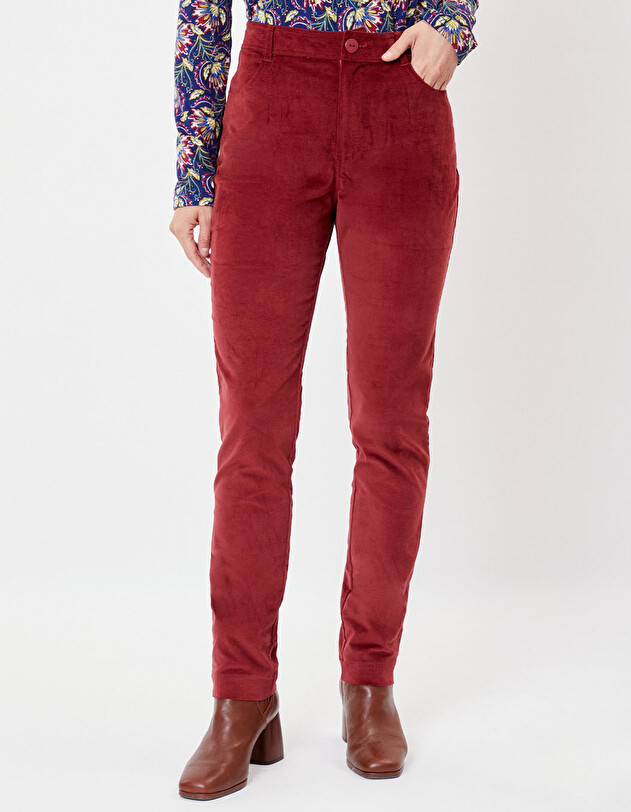 Pantalon velours droit stretch imprim&eacute; La Fianc&eacute;e