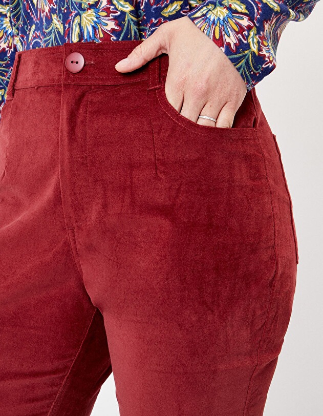 Pantalon velours droit stretch imprim&eacute; La Fianc&eacute;e