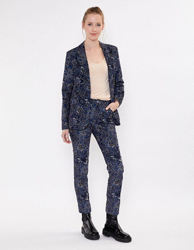 Pantalon velours droit stretch imprim&eacute; La Fianc&eacute;e