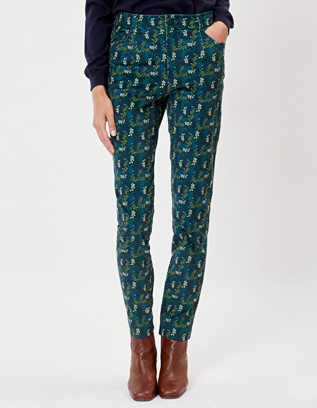 Pantalon velours droit stretch imprim&eacute; La Fianc&eacute;e