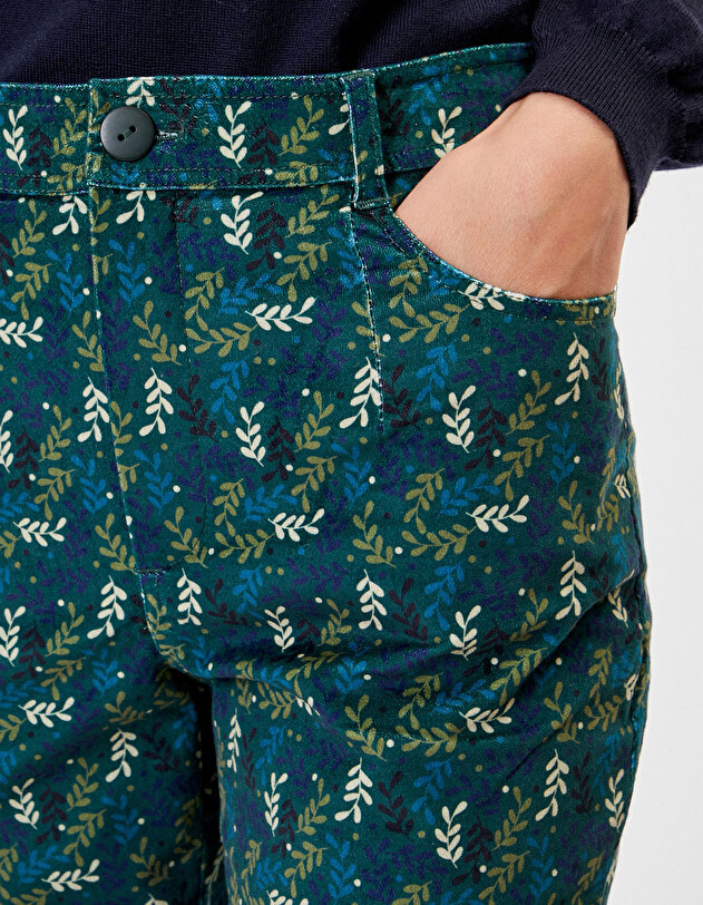Pantalon velours droit stretch imprim&eacute; La Fianc&eacute;e