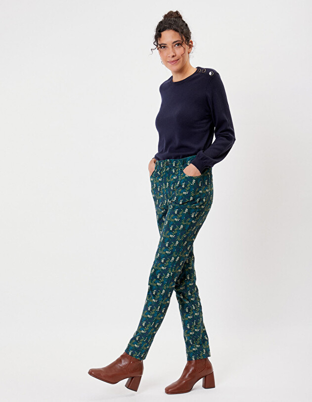 Pantalon velours droit stretch imprim&eacute; La Fianc&eacute;e