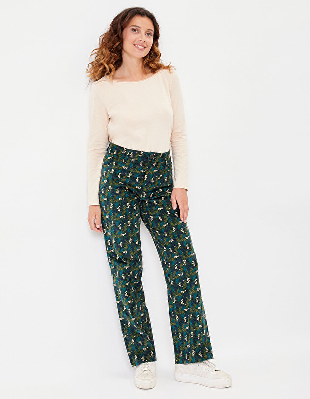 Pantalon velours large stretch imprim&eacute; La Fianc&eacute;e