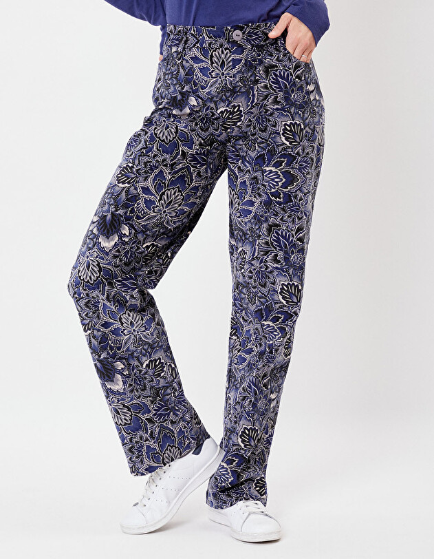 Pantalon velours large stretch imprim&eacute; La Fianc&eacute;e
